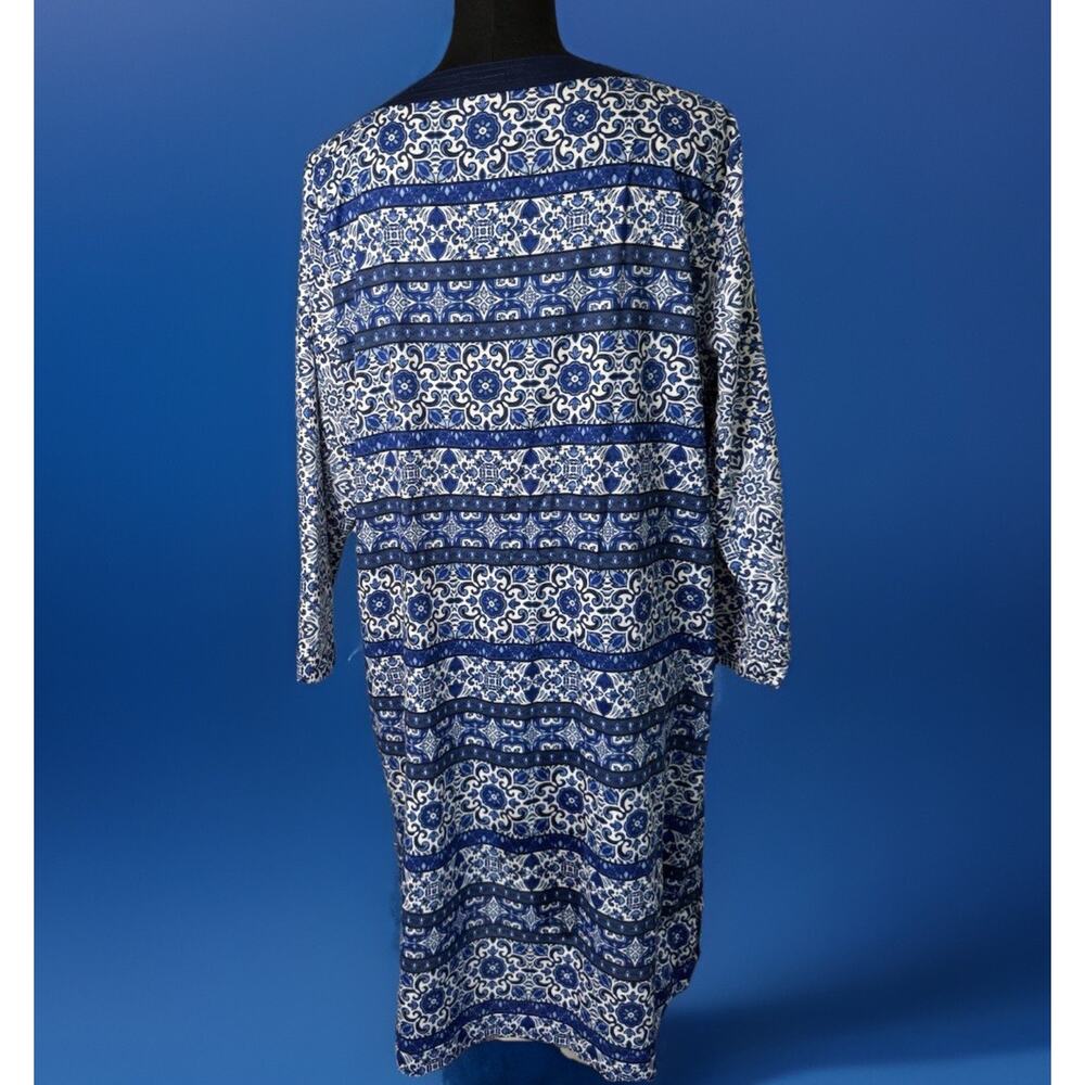 Land End Blue White Long Sleeve Cotton Dress | Cover Up | Beach | Resortwear - Picture 6 of 9
